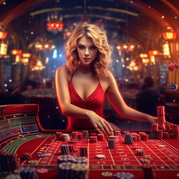 Dealer profesional di meja Live Casino dengan pelanggan yang sedang bermain